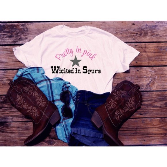 Pretty in Pink Wicked in Spurs Western T Shirt - Picture 1 of 8